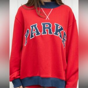 Red and Blue Mockneck Sweatshirt with PARKE Logo